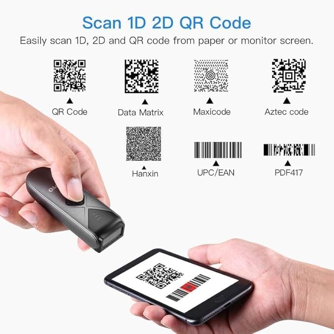 Eyoyo Bluetooth 2D&1D Barcode Scanner, Portable Wireless Mini Barcode Reader with 2.4G Wireless/Bluetooth/USB Wired Connection QR Code Scanner Compatible with Pad, Phone, Android, Tablet PC-DeskLoop Office