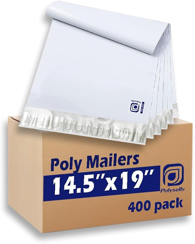 POLYSELLS 400 pcs 14.5x19 Inches White x Silver Poly Mailers Shipping Envelopes by POLYSELLS