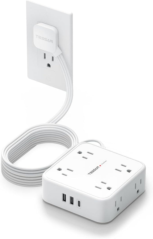 Extension Cord with Multiple Outlets, TESSAN 10 FT Surge Protector Power Strip Flat Plug, 8 AC Outlets, 900J 3 USB Ports (1 USB C), Desk Charging Station with Protection for Home, Office, Dorm Room-DeskLoop Office