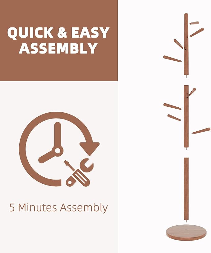 Uniclinens Coat Rack Freestanding Solid Wood Coat Tree Standing with 8 Hooks, Coat Rack Stand Creative Tree Branch-Look (Teak)-DeskLoop Office