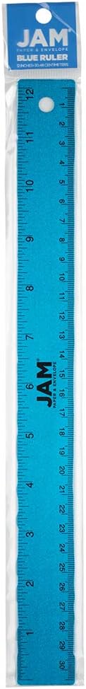 JAM PAPER Strong Aluminum Ruler - 12 Inch - Metal Ruler with Non-Skid Cork Backing - Blue Metallic - Sold Individually-DeskLoop Office