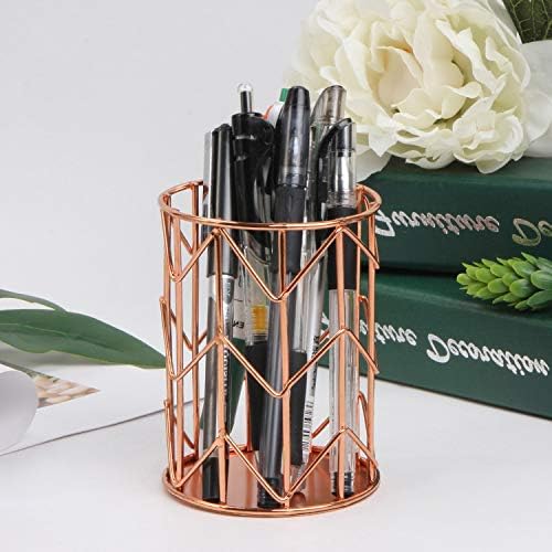 Pen Holder for Desk, Make Up Brush Holder Rose Gold Metal Wire Pencil Cup - Image 5