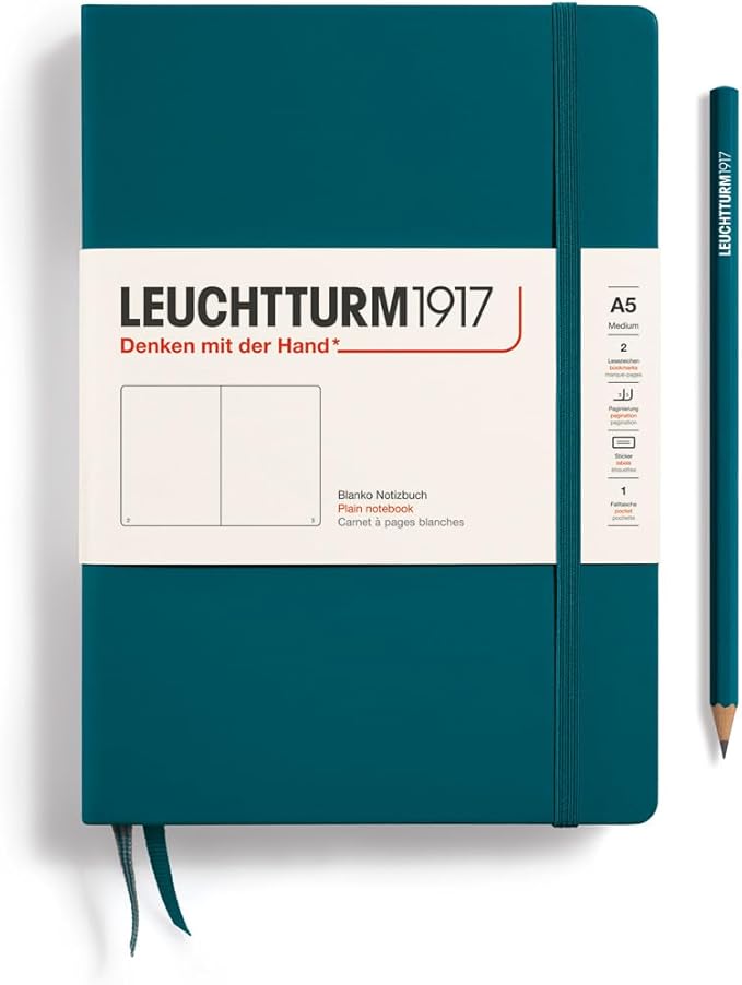 LEUCHTTURM1917 - Notebook Hardcover Medium A5-251 Numbered Pages for Writing and Journaling (Pacific Green, Plain)-DeskLoop Office