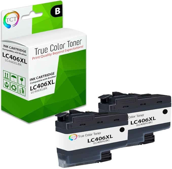 TCT LC406XL Black Ink Cartridge 2 Pack - Compatible Replacement for Brother LC406XL LC406XLBK Black High Yield Works with Brother MFC-J4335 J4345 J4535 J5855 J5955 Printers (6,000 Pages)-DeskLoop Office