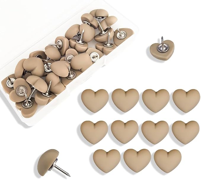 28pcs Decorative Heart Push Pins Light Coffee Thumbtacks Thumb Tacks by Aoxsie
