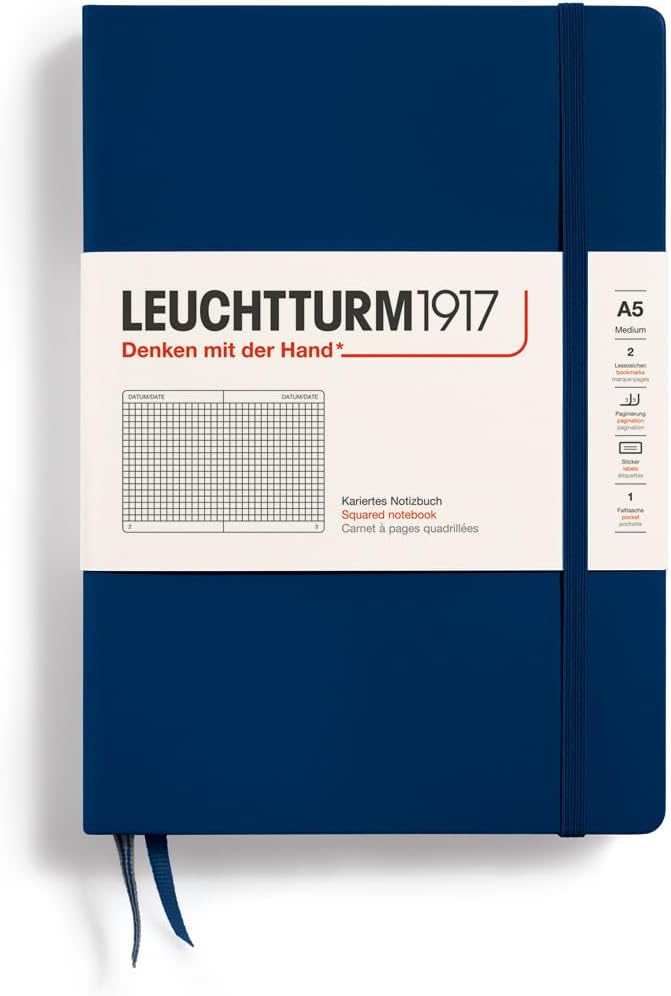 LEUCHTTURM1917 - Notebook Hardcover Medium A5-251 Numbered Pages for Writing and Journaling (Navy, Squared)-DeskLoop Office