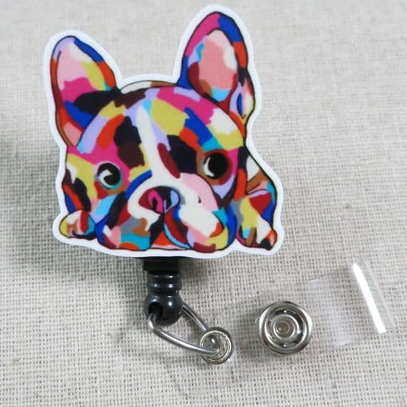 Dog Badge Reel, French Bulldog Badge Reel, Funny Animal ID Holder, Fun Nurse - Image 2