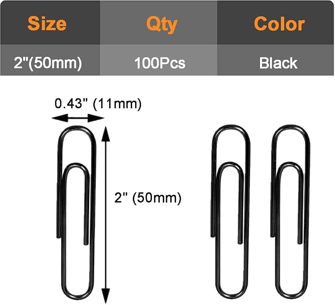 Vinaco Paper Clips Black, 100 Pack Large Paper Clips 2 Inch, Durable & Rust - Image 2