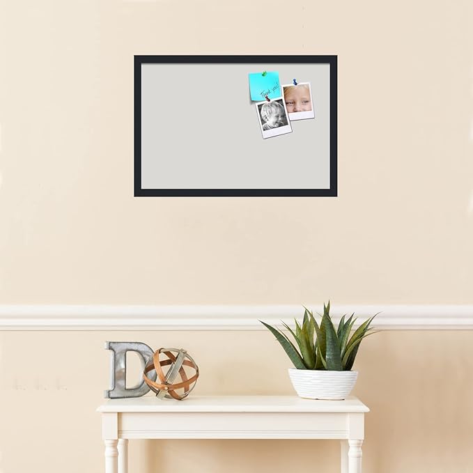 PinPix 24x16 Inch Cork Bulletin Board. This Decorative Framed Pin Board Comes with Light Stone Design and a Satin Black Frame. Ideal for Home Office Decor or Message Board (PinPix-1809)-DeskLoop Office