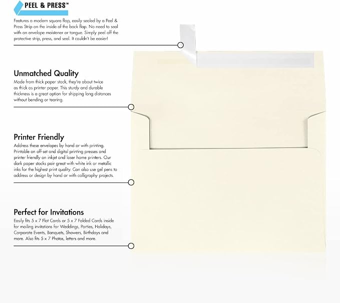 LUXPaper A7 Invitation Envelopes | Peel & Press | 5 1/4" x 7 1/4" | Natural | - Image 8