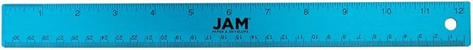 JAM PAPER Strong Aluminum Ruler - 12 Inch - Metal Ruler with Non-Skid Cork Backing - Blue Metallic - Sold Individually-DeskLoop Office