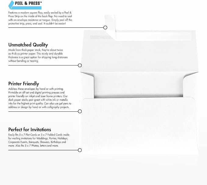 LUXPaper A7 Invitation Envelopes | Peel & Press | 5 1/4" x 7 1/4" | White Linen - Image 8