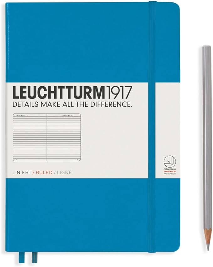 LEUCHTTURM1917 - Notebook Hardcover Medium A5-251 Numbered Pages for Writing and Journaling (Azur, Ruled)-DeskLoop Office