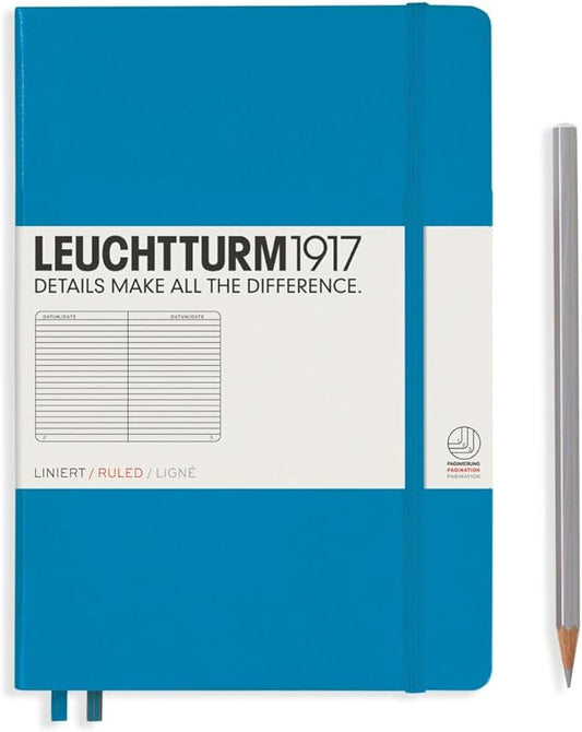 LEUCHTTURM1917 - Notebook Hardcover Medium A5-251 Numbered Pages for Writing and Journaling (Azur, Ruled)-DeskLoop Office