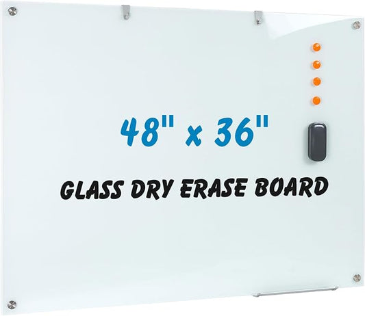 Glass Dry Erase Board, 48 x 36 Inches Magnetic Glass Whiteboard by Wingwise