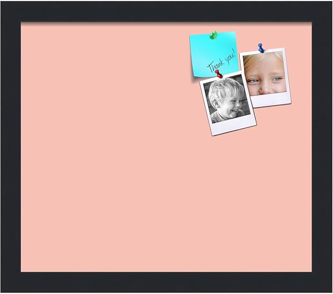 PinPix 14x12 Inch Cork Bulletin Board. This Decorative Framed Pin Board Comes with Pink Pastel Design and a Satin Black Frame. Ideal for Home Office Decor or Message Board (PinPix-1813)-DeskLoop Office