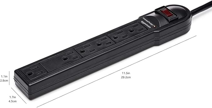 Amazon Basics Surge Protector Power Strip, 6-Outlet, 790 Joules, LED Indicator, 6ft Extension Cord, Black-DeskLoop Office