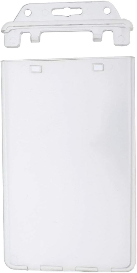 2 Pack - Permanent Locking Hard Plastic Badge Holder - Vertical Clear Heavy by SpecialistID