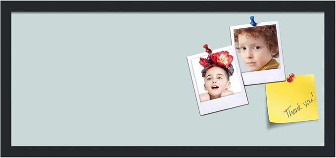 PinPix 28x12 Inch Cork Bulletin Board. This Decorative Framed Pin Board Comes with Soft Blue Design and a Satin Black Frame. Ideal for Home Office Decor or Message Board (PinPix-1814)-DeskLoop Office