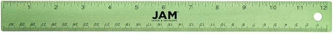 JAM PAPER Strong Aluminum Ruler - 12 Inch - Metal Ruler with Non-Skid Cork Backing - Lime Green - Sold Individually-DeskLoop Office