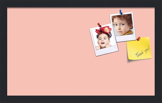 PinPix 20x12 Inch Cork Bulletin Board. This Decorative Framed Pin Board Comes with Pink Pastel Design and a Satin Black Frame. Ideal for Home Office Decor or Message Board (PinPix-1813)-DeskLoop Office