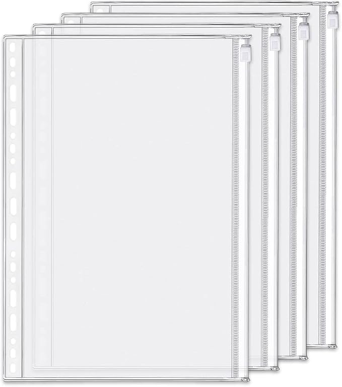 4 Pack B5 19 Holes Binder Zip Pockets Plastic Binder Zipper Folders Waterproof by Zelten