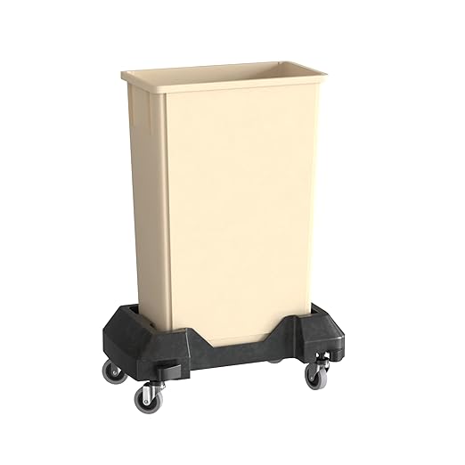 23 Gallon Beige Slim Jim Trash Can with Dolly-DeskLoop Office