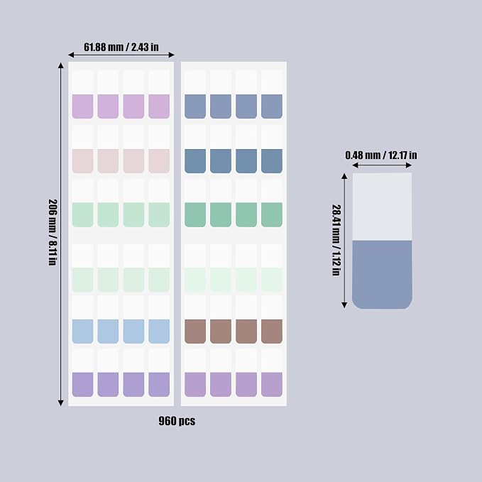 AccEncyc 960 Pcs Colored Index Tab 0.5"x1.1" Large Book Sticky Tabs - Image 2