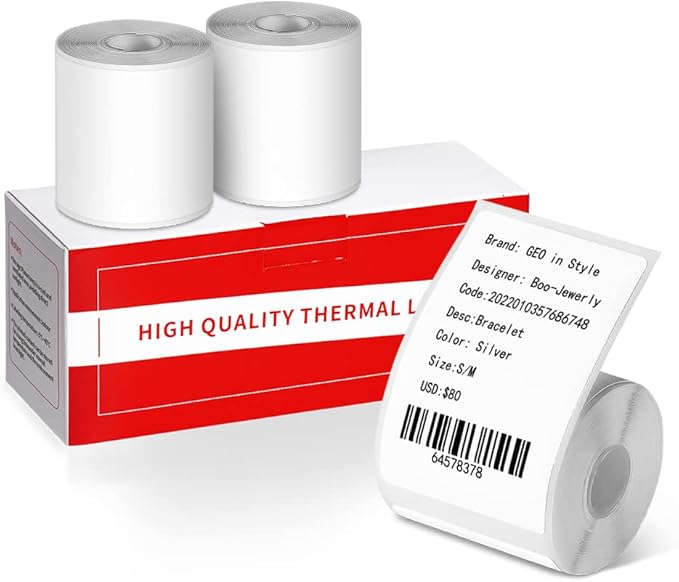 Phomemo 3 Rolls M110/M220/M110/M108/M250/M120/M150/M260/M221/M200 Thermal Label Paper 1.57'' x 2.36'' (40x60mm), Square Self-Adhesive Barcode&Address Label,130 Pcs/Roll, Black on White-DeskLoop Office