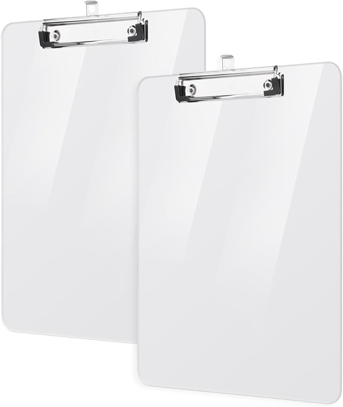 2 Pack Plastic Clipboards, A4 Acrylic Clear Board 8.5x11 | Transparent Letter by Macroclo