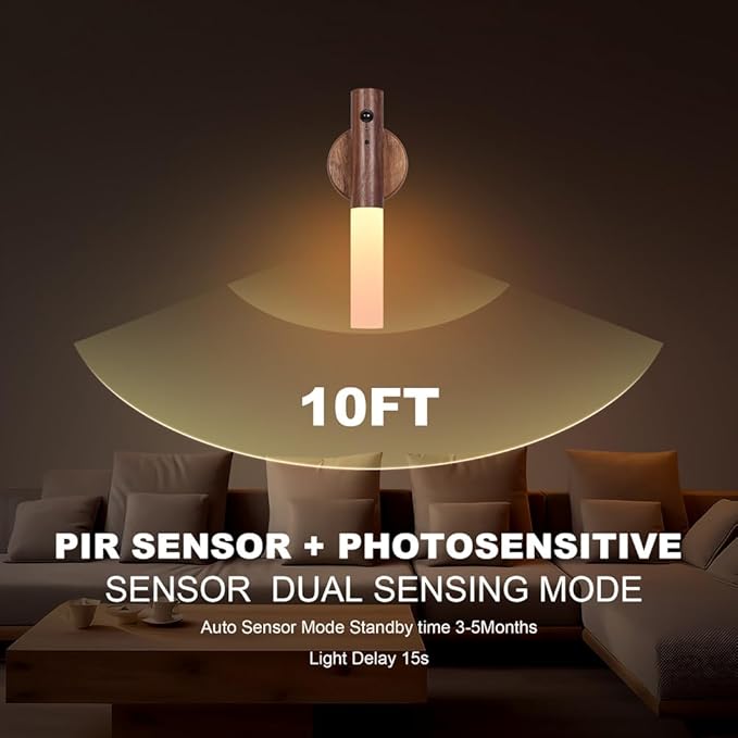 LANDGOO Motion Sensor Night Light RGB & Touch Control | USB-C Rechargeable Wooden Wall Sconce | Bathroom/Bedroom Light for Hallway, Stairs, Closet, Kids Room, Vanity, (Walnut Wood)-DeskLoop Office