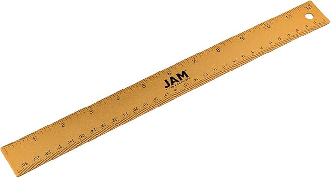 JAM PAPER Strong Aluminum Ruler - 12 Inch - Metal Ruler with Non-Skid Cork Backing - Gold Metallic - Sold Individually-DeskLoop Office