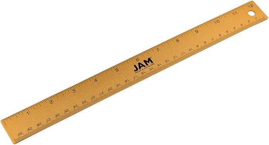 JAM PAPER Strong Aluminum Ruler - 12 Inch - Metal Ruler with Non-Skid Cork Backing - Gold Metallic - Sold Individually-DeskLoop Office