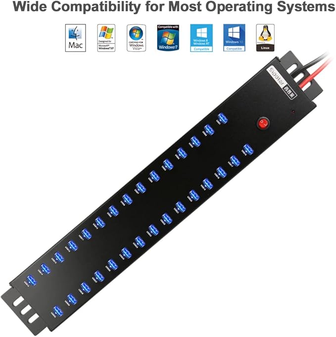 Industrial USB 2.0 Hub 30 Ports with 300W Power Supply Wall Mountable Support Refurbishing and Brush, Batch Data Transfer-DeskLoop Office