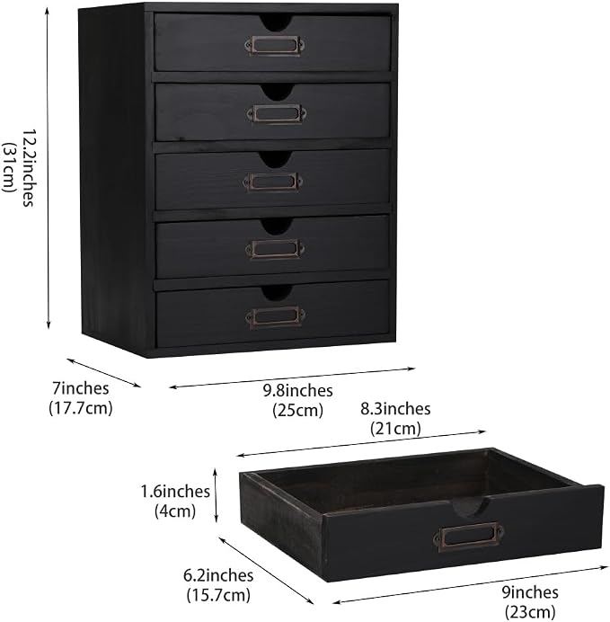 Wooden Storage Box with 5 Drawers Apothecary Drawers Vintage Wooden Drawers - Image 3