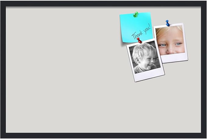 PinPix 34x22 Inch Cork Bulletin Board. This Decorative Framed Pin Board Comes with Light Stone Design and a Satin Black Frame. Ideal for Home Office Decor or Message Board (PinPix-1809)-DeskLoop Office