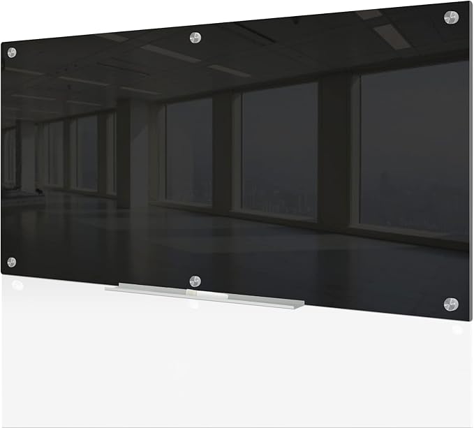 J&J worldwide Black Glass Whiteboard Magnetic Dry Erase Board 6' x 3', Large Frameless Glass White Board Wall Mounting for Office, Home, School, Includes Magnets, Marker Tray, Eraser-DeskLoop Office