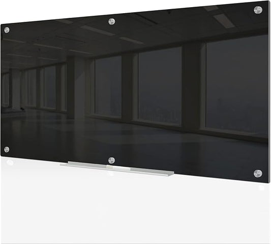 J&J worldwide Black Glass Whiteboard Magnetic Dry Erase Board 6' x 3', Large Frameless Glass White Board Wall Mounting for Office, Home, School, Includes Magnets, Marker Tray, Eraser-DeskLoop Office