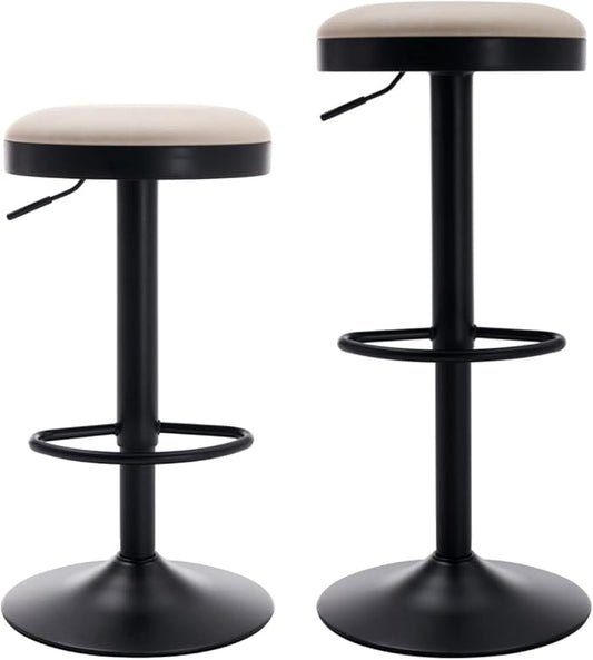 Round Swivel Counter Height Bar Stools Set of 2 Modern Adjustable Barstools Backless PU Leather Bar Chairs Industrial Island Chairs with Metal Base/Footrest for Kitchen Island/Pub/Cafe Beige-DeskLoop Office