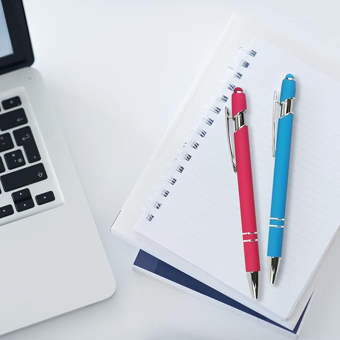 Ballpoint Pen with Stylus Tip, Soft Touch Click Metal Pen, 1.0mm Medium Point, Black Ink, 12 Count(6 Colors)-DeskLoop Office