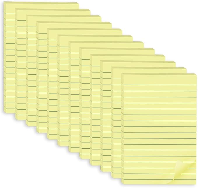 Lined Sticky Notes 4x6 in, Ruled Stickies Super Sticking Power, Office School by Vanpad