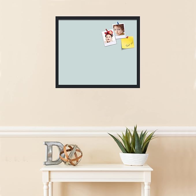 PinPix 24x20 Inch Cork Bulletin Board. This Decorative Framed Pin Board Comes with Soft Blue Design and a Satin Black Frame. Ideal for Home Office Decor or Message Board (PinPix-1814)-DeskLoop Office