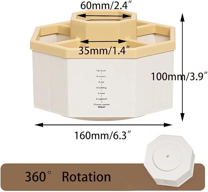 Desk Organizer, 360-Degree Rotating Multi-Functional Pen Holder, 5 Compartments Desktop Stationary Organizer, Home Office Art Supply Storage Box Caddy (White+Yellow)-DeskLoop Office
