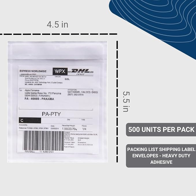 500 Units, 4.5"x5.5" Clear Packing List Shipping Label Envelopes - Image 2