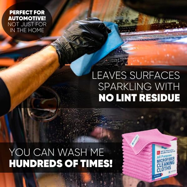 12" x 12" MW Pro Multi-Surface Microfiber Cleaning Cloths | Pink - 12 Pack | Premium Microfiber Towels for Cleaning Glass, Kitchens, Bathrooms, Automotive, Supplies & Products-DeskLoop Office