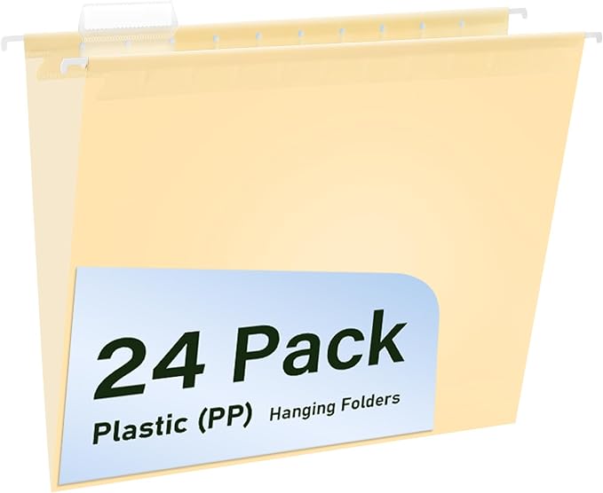 Plastic Hanging File Folders, 24 Pack Manila Hanging Folders，Letter Size by WORPSON