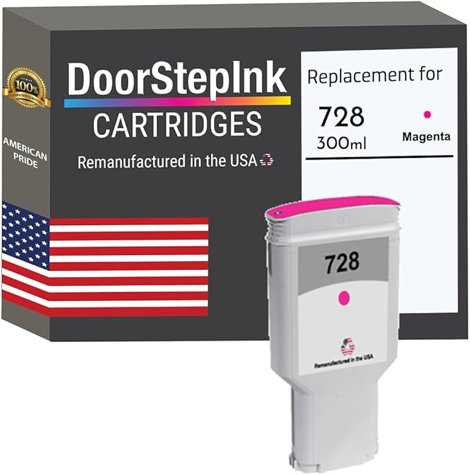 DoorStepInk Remanufactured in The USA Ink Cartridge Replacements for HP 728 300ml Magenta F9K16A for DesignJet T730 36-in Printer, DesignJet T830 24-in MFP, DesignJet T830 36-in MFP-DeskLoop Office