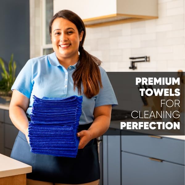 12" x 12" MW Pro Multi-Surface Microfiber Cleaning Cloths | Dark Blue - 12 Pack | Premium Microfiber Towels for Cleaning Glass, Kitchens, Bathrooms, Automotive, Supplies & Products-DeskLoop Office