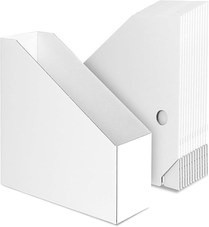 Rempry 12 Pack Magazine File Holders White, Foldable Cardboard Document by Rempry