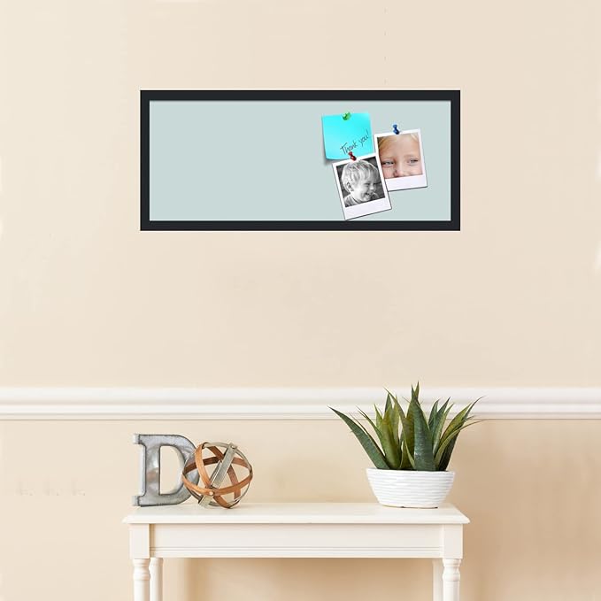 PinPix 30x12 Inch Cork Bulletin Board. This Decorative Framed Pin Board Comes with Soft Blue Design and a Satin Black Frame. Ideal for Home Office Decor or Message Board (PinPix-1814)-DeskLoop Office
